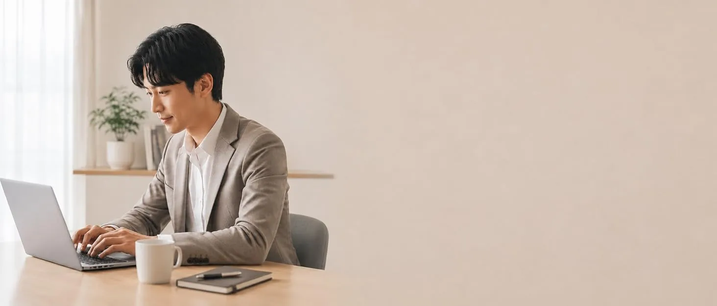 ESBOOKのノートパソコンで仕事をする男性